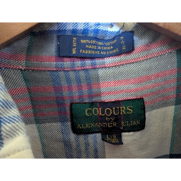90s Colours by Alexander Julian Plaid Flannel Shirt: Vintage Flannel Size Mens L - Picture 6 of 8